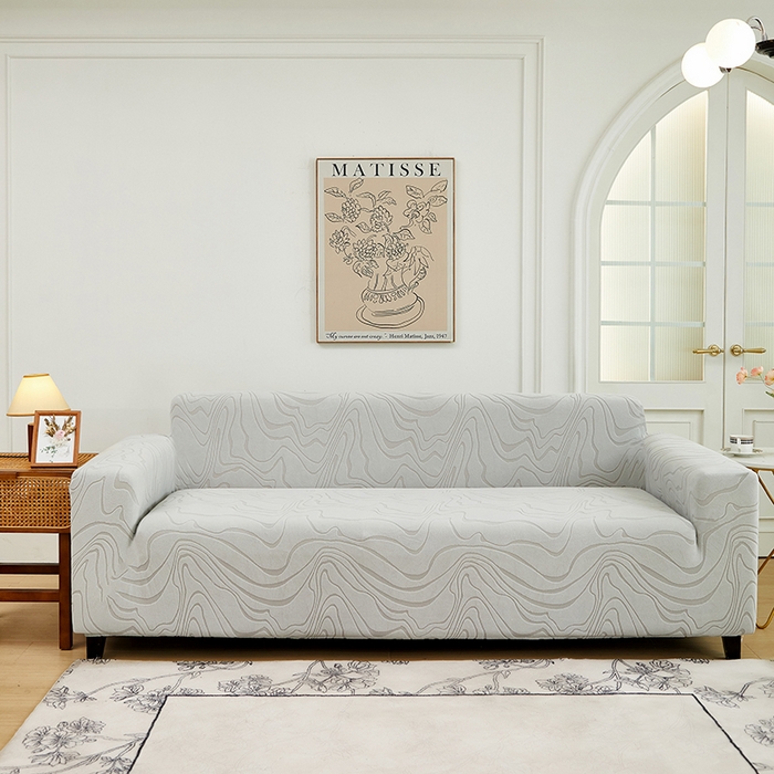 91家纺网 家纺一手货源 找家纺 丝绮鹿 2024新款曲意松紧款沙发套（三人图） 浅灰