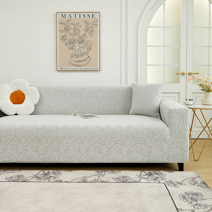 91家纺网 家纺一手货源 找家纺 丝绮鹿 2024新款年华松紧款沙发套（三人图） 浅灰