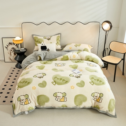 91家纺网 家纺一手货源 找家纺 （总）（买家秀爆款不断货）A类母婴级简约纯色宽边款双拼牛奶绒珊瑚绒四件套雪花绒四件套纯色牛奶绒四件套