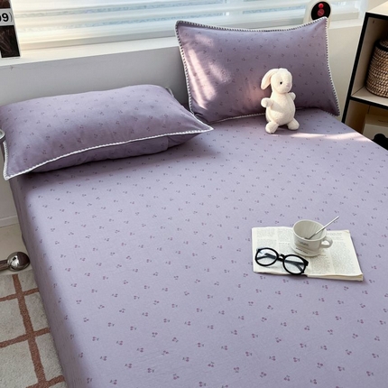 （买家秀 不断货）A类母婴级全棉纯棉床单纯棉全棉床笠双层纱床笠床罩卡通床笠儿童床垫套保护罩--单床笠 紫樱桃（床笠）