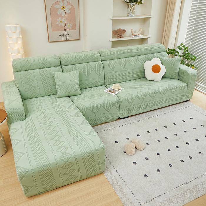 91家纺网 家纺一手货源 找家纺 丝绮鹿 2024新款菲亚松紧款沙发套（贵妃图） 草绿