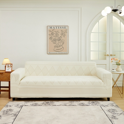 91家纺网 家纺一手货源 找家纺 丝绮鹿 2024新款菲亚松紧款沙发套（三人图） 米白