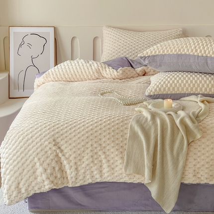 91家纺网 家纺一手货源 找家纺 （总）（买家秀爆款不断货）A类母婴级简约纯色双拼牛奶绒珊瑚绒四件套雪花绒四件套纯色金龟绒牛奶绒四件套