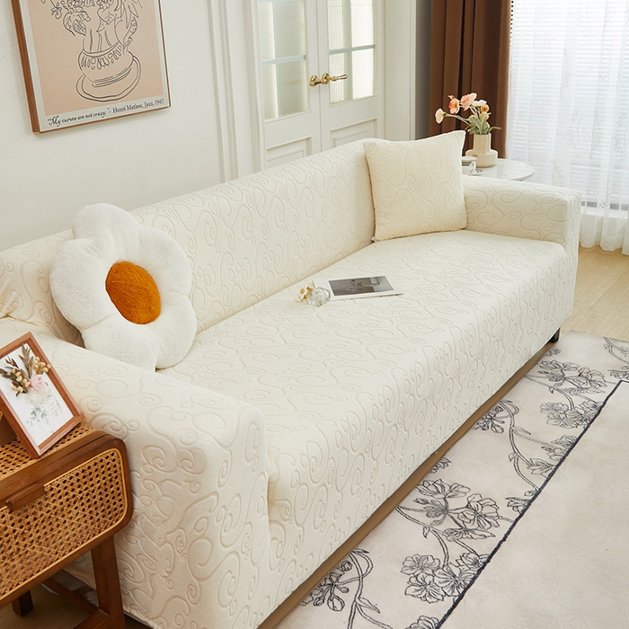 91家纺网 家纺一手货源 找家纺 丝绮鹿 2024新款年华松紧款沙发套（三人图） 米白