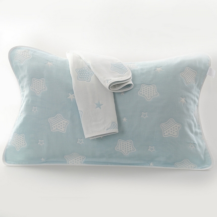 91家纺网 家纺一手货源 找家纺 （买家秀爆款花型不断货）A类母婴级全棉纯棉六层纱多功能枕巾多层宽边枕巾无印风流苏纱布枕巾50*80cm/对 星星蓝色