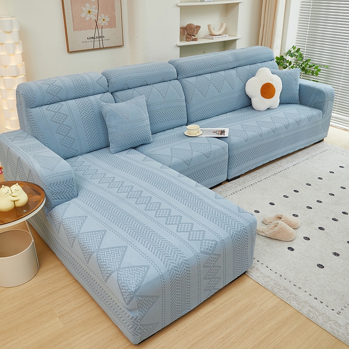 91家纺网 家纺一手货源 找家纺 丝绮鹿 2024新款菲亚松紧款沙发套（贵妃图） 淡蓝