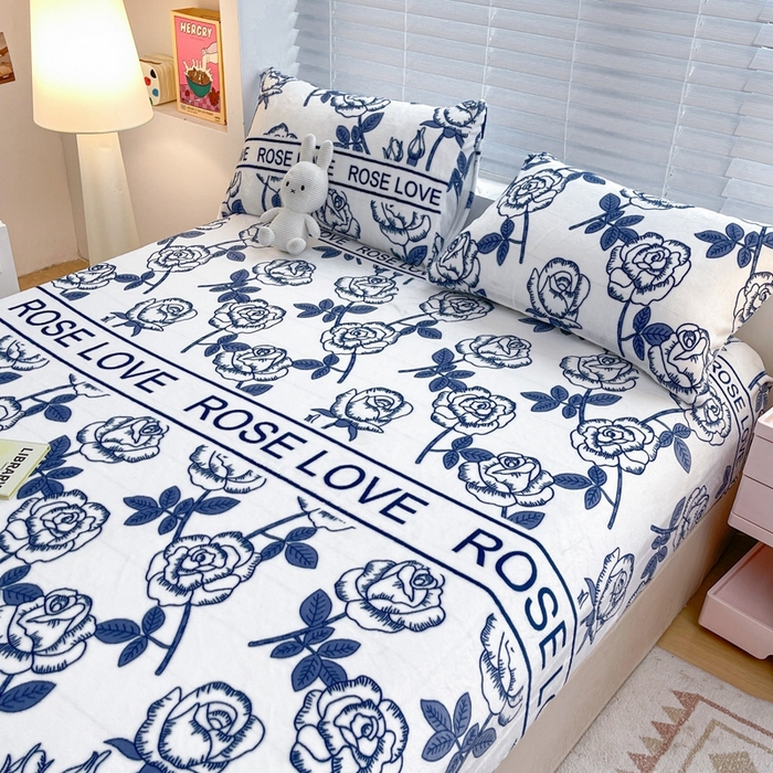 91家纺网 家纺一手货源 找家纺 芯元素 2024新款牛奶绒印花床笠 若凡