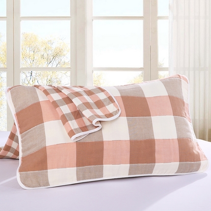 91家纺网 家纺一手货源 找家纺 （买家秀爆款花型不断货）A类母婴级全棉纯棉六层纱多功能枕巾多层宽边枕巾无印风流苏纱布枕巾50*80cm/对 大格子粉色