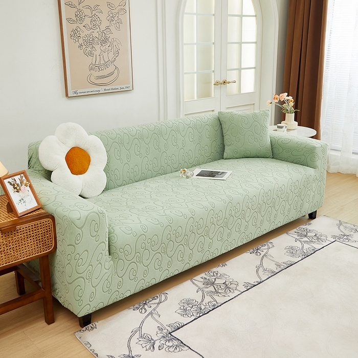 91家纺网 家纺一手货源 找家纺 丝绮鹿 2024新款年华松紧款沙发套（三人图） 草绿