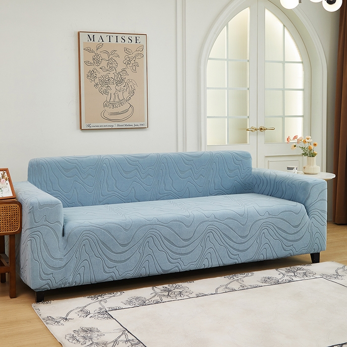91家纺网 家纺一手货源 找家纺 丝绮鹿 2024新款曲意松紧款沙发套（三人图） 淡蓝
