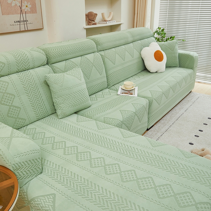 91家纺网 家纺一手货源 找家纺 丝绮鹿 2024新款菲亚松紧款沙发套（贵妃图） 草绿