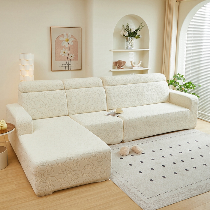 91家纺网 家纺一手货源 找家纺 丝绮鹿 2024新款年华松紧款沙发套（贵妃图） 米白