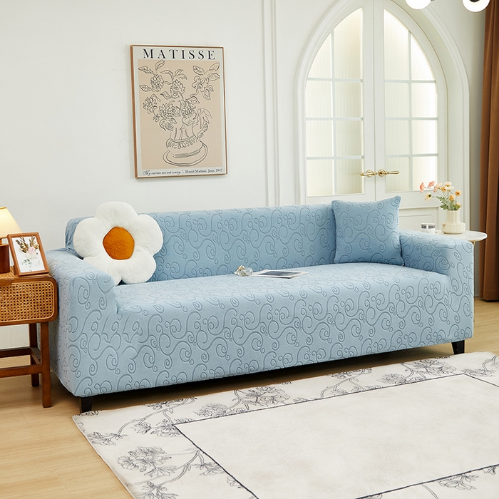 91家纺网 家纺一手货源 找家纺 丝绮鹿 2024新款年华松紧款沙发套（三人图） 淡蓝