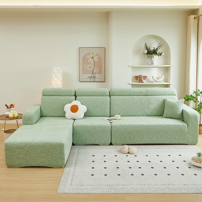 91家纺网 家纺一手货源 找家纺 丝绮鹿 2024新款年华松紧款沙发套（贵妃图） 草绿