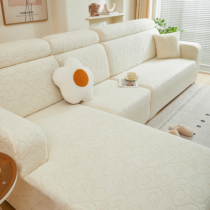 91家纺网 家纺一手货源 找家纺 丝绮鹿 2024新款年华松紧款沙发套（贵妃图） 米白