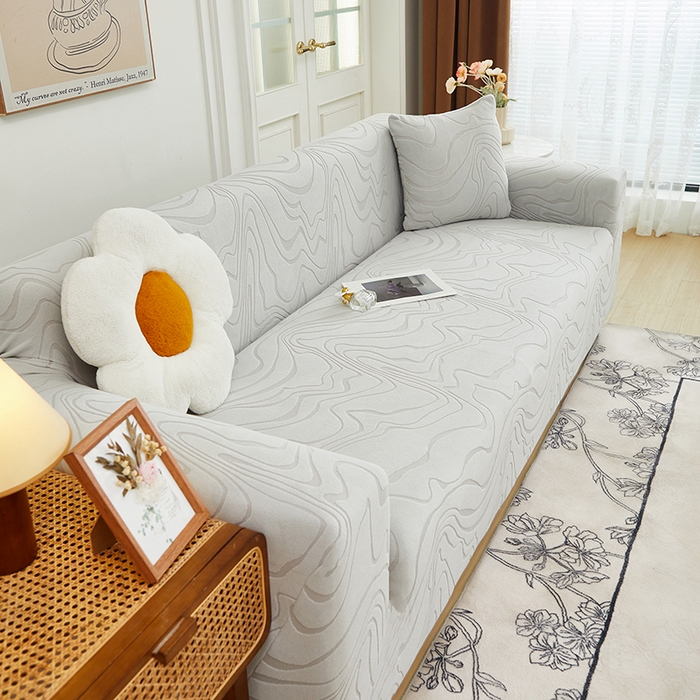 91家纺网 家纺一手货源 找家纺 丝绮鹿 2024新款曲意松紧款沙发套（三人图） 浅灰