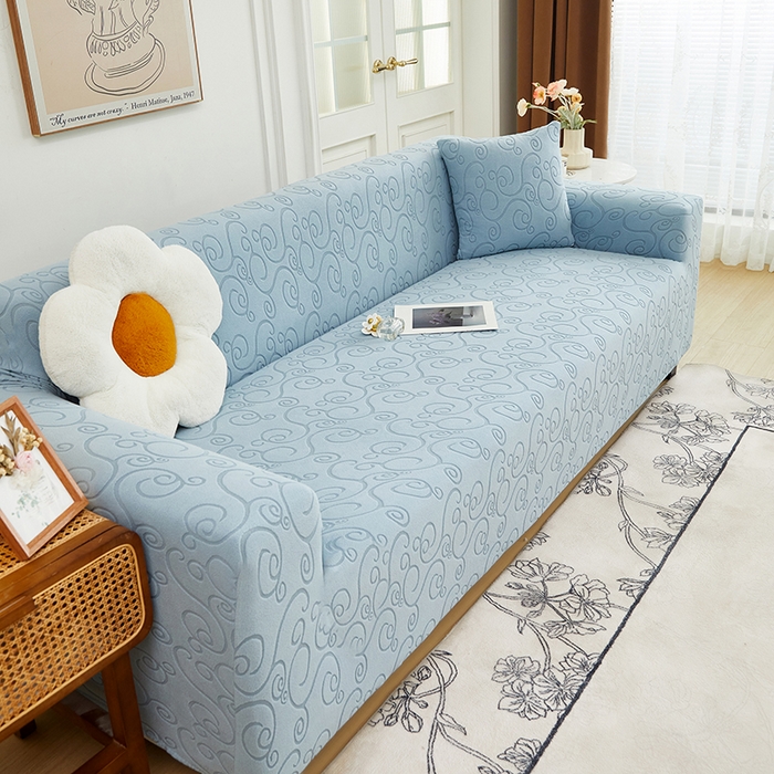 91家纺网 家纺一手货源 找家纺 丝绮鹿 2024新款年华松紧款沙发套（三人图） 淡蓝