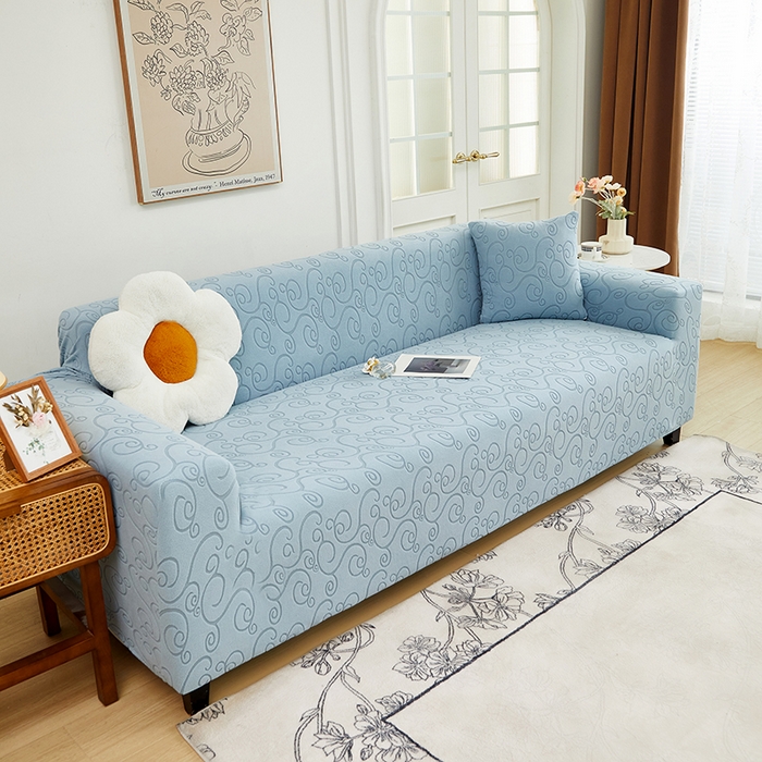 91家纺网 家纺一手货源 找家纺 丝绮鹿 2024新款年华松紧款沙发套（三人图） 淡蓝