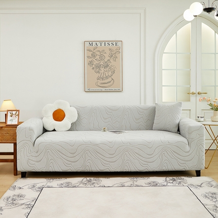 丝绮鹿 2024新款曲意松紧款沙发套（三人图） 浅灰