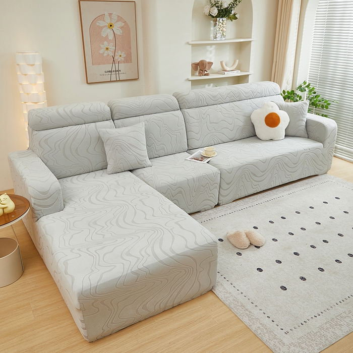 91家纺网 家纺一手货源 找家纺 丝绮鹿 2024新款曲意松紧款沙发套（贵妃图） 浅灰