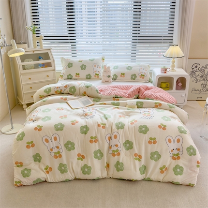 （买家秀 不断货）A类母婴级卡通儿童豆豆绒春秋冬被大豆纤维被子被芯空调被豆豆被水洗棉豆豆被夏被 豆豆被-蓓蕾兔兔