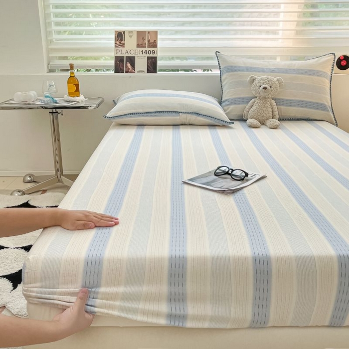 91家纺网 家纺一手货源 找家纺 （买家秀 不断货）A类母婴级全棉纯棉床单纯棉全棉床笠双层纱床笠床罩卡通床笠儿童床垫套保护罩--单床笠 川纱蓝（床笠）