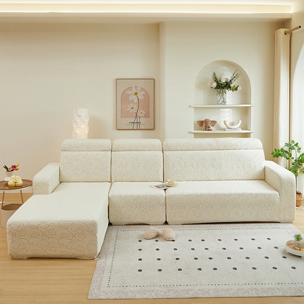 91家纺网 家纺一手货源 找家纺 丝绮鹿 2024新款年华松紧款沙发套（贵妃图） 米白