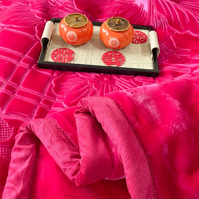 91家纺网 家纺一手货源 找家纺 凯轩毛毛毯毯子网销专供 2024新款5D压花素色云毛毯毯子毛毛毯毯子毛毯毯子子 素雅-玫红