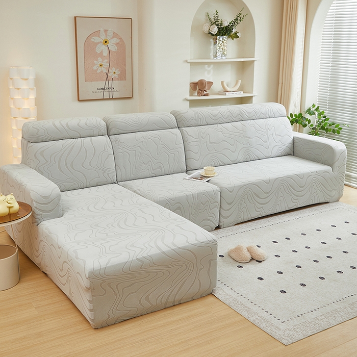 91家纺网 家纺一手货源 找家纺 丝绮鹿 2024新款曲意松紧款沙发套（贵妃图） 浅灰