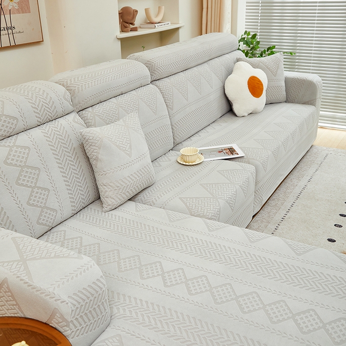 91家纺网 家纺一手货源 找家纺 丝绮鹿 2024新款菲亚松紧款沙发套（贵妃图） 浅灰