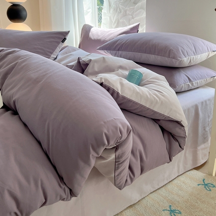 丽卡家纺（原丽卡家纺） 2024新款A类艾阳棉双拼纯色四件套 风信紫+灰紫