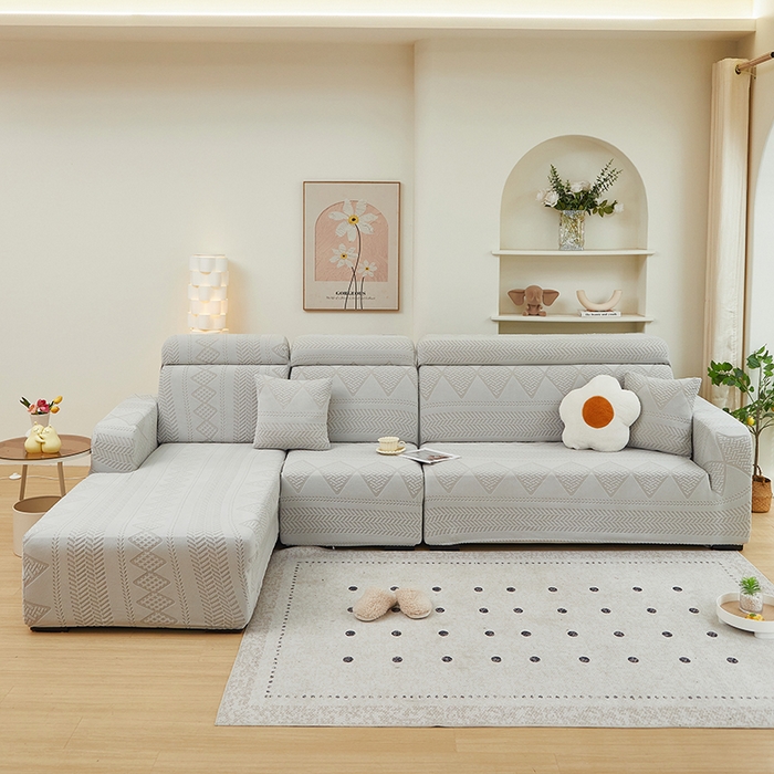 91家纺网 家纺一手货源 找家纺 丝绮鹿 2024新款菲亚松紧款沙发套（贵妃图） 浅灰