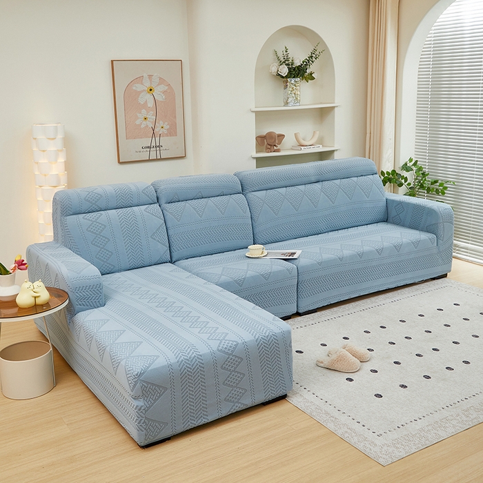 91家纺网 家纺一手货源 找家纺 丝绮鹿 2024新款菲亚松紧款沙发套（贵妃图） 淡蓝