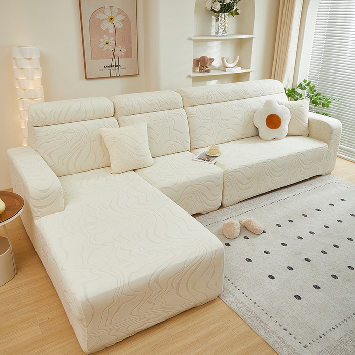 91家纺网 家纺一手货源 找家纺 丝绮鹿 2024新款曲意松紧款沙发套（贵妃图） 米白