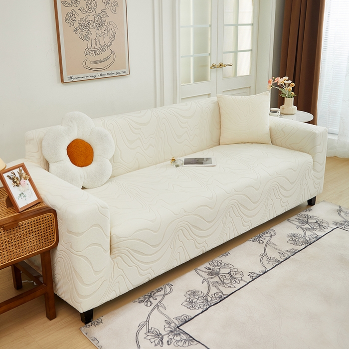 91家纺网 家纺一手货源 找家纺 丝绮鹿 2024新款曲意松紧款沙发套（三人图） 米白