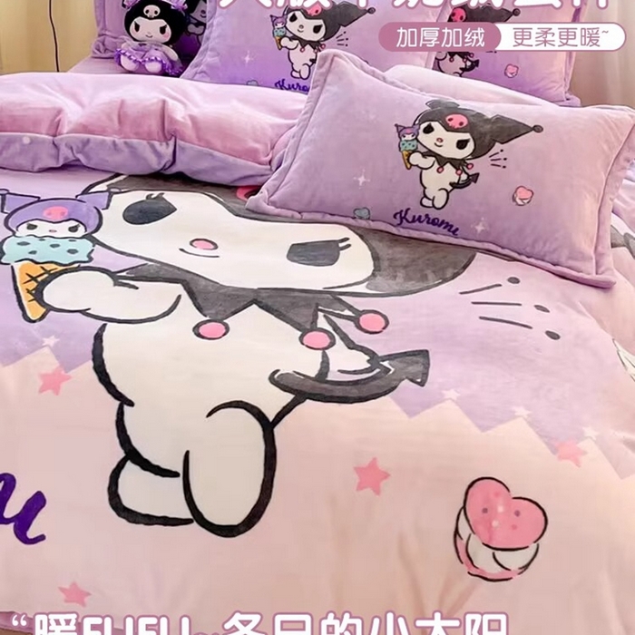 91家纺网 家纺一手货源 找家纺 A类母婴级库洛米美乐蒂三丽鸥正版授权卡通儿童牛奶绒双面牛奶绒四件套珊瑚绒四件套 展示图