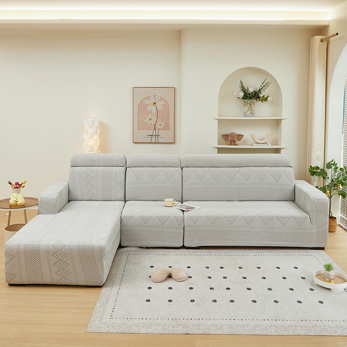 91家纺网 家纺一手货源 找家纺 丝绮鹿 2024新款菲亚松紧款沙发套（贵妃图） 浅灰