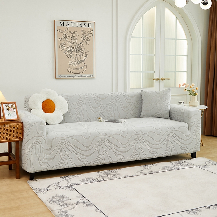91家纺网 家纺一手货源 找家纺 丝绮鹿 2024新款曲意松紧款沙发套（三人图） 浅灰