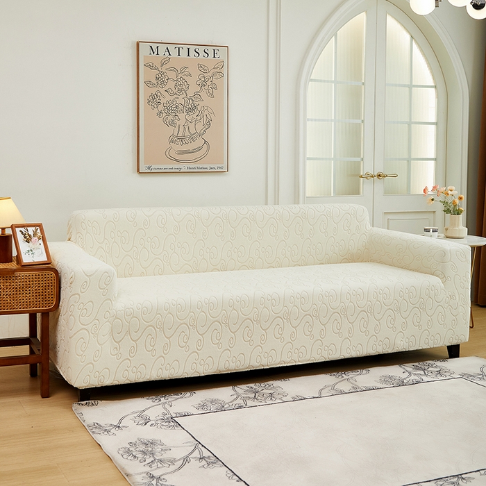 91家纺网 家纺一手货源 找家纺 丝绮鹿 2024新款年华松紧款沙发套（三人图） 米白