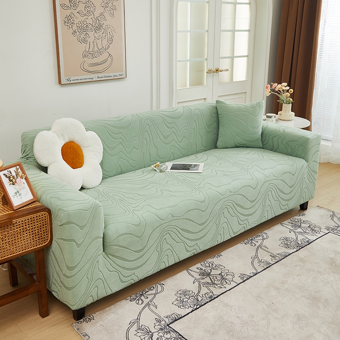 91家纺网 家纺一手货源 找家纺 丝绮鹿 2024新款曲意松紧款沙发套（三人图） 草绿