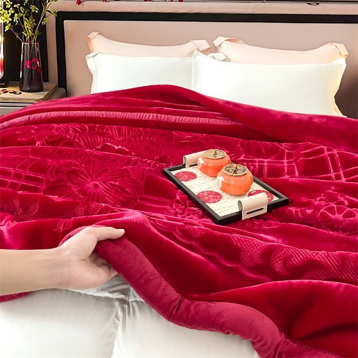 91家纺网 家纺一手货源 找家纺 凯轩毛毛毯毯子网销专供 2024新款5D压花素色云毛毯毯子毛毛毯毯子毛毯毯子子 素雅-酒红