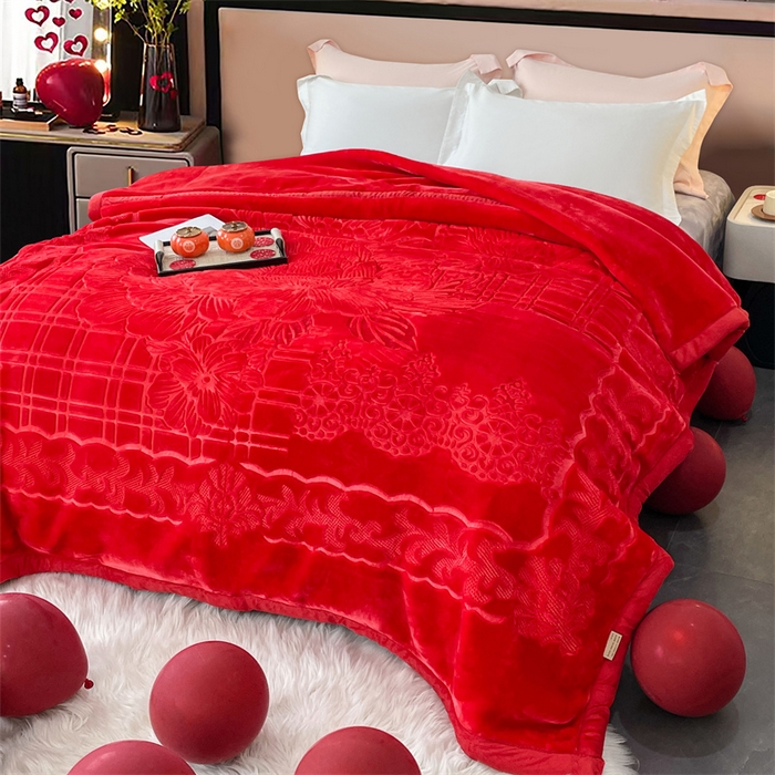 91家纺网 家纺一手货源 找家纺 凯轩毛毛毯毯子网销专供 2024新款5D压花素色云毛毯毯子毛毛毯毯子毛毯毯子子 素雅-大红