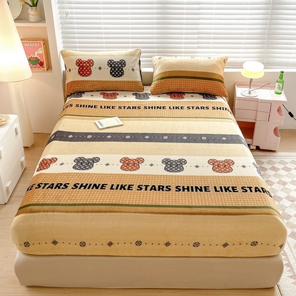 芯元素 2024新款牛奶绒印花床笠 元气小熊