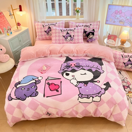 91家纺网 家纺一手货源 找家纺 （总）A类母婴级库洛米美乐蒂三丽鸥正版授权卡通儿童牛奶绒双面牛奶绒四件套珊瑚绒四件套