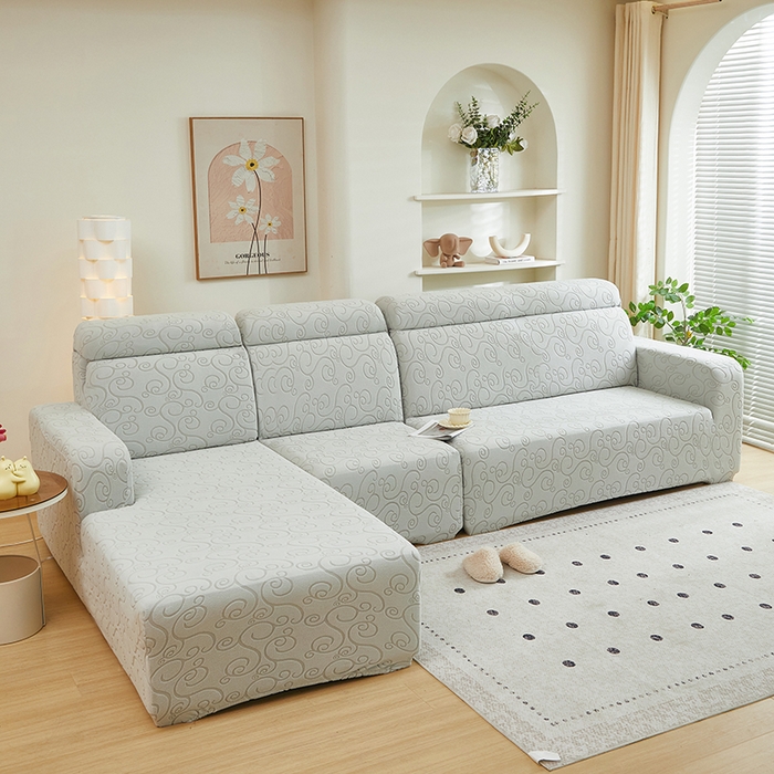 91家纺网 家纺一手货源 找家纺 丝绮鹿 2024新款年华松紧款沙发套（贵妃图） 浅灰