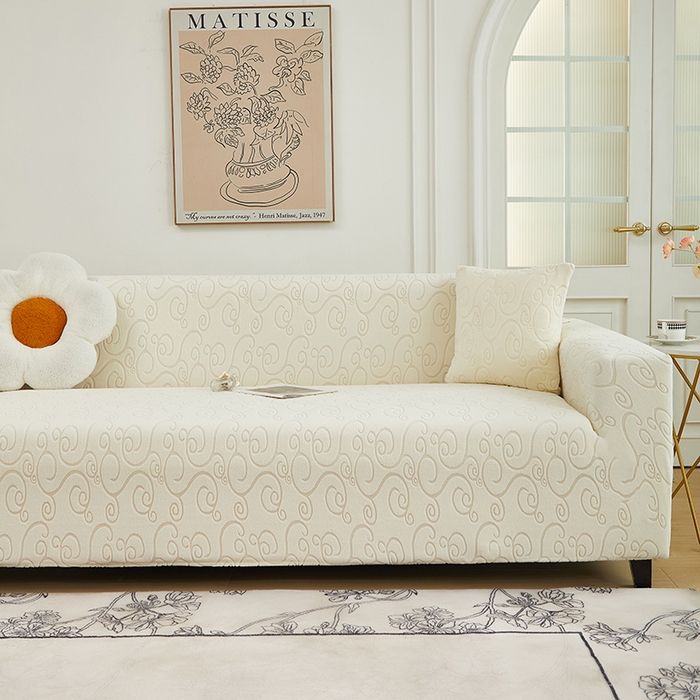 91家纺网 家纺一手货源 找家纺 丝绮鹿 2024新款年华松紧款沙发套（三人图） 米白