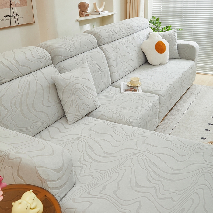 91家纺网 家纺一手货源 找家纺 丝绮鹿 2024新款曲意松紧款沙发套（贵妃图） 浅灰