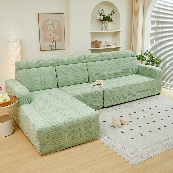 91家纺网 家纺一手货源 找家纺 丝绮鹿 2024新款菲亚松紧款沙发套（贵妃图） 草绿