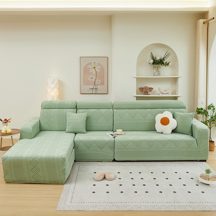 91家纺网 家纺一手货源 找家纺 丝绮鹿 2024新款菲亚松紧款沙发套（贵妃图） 草绿