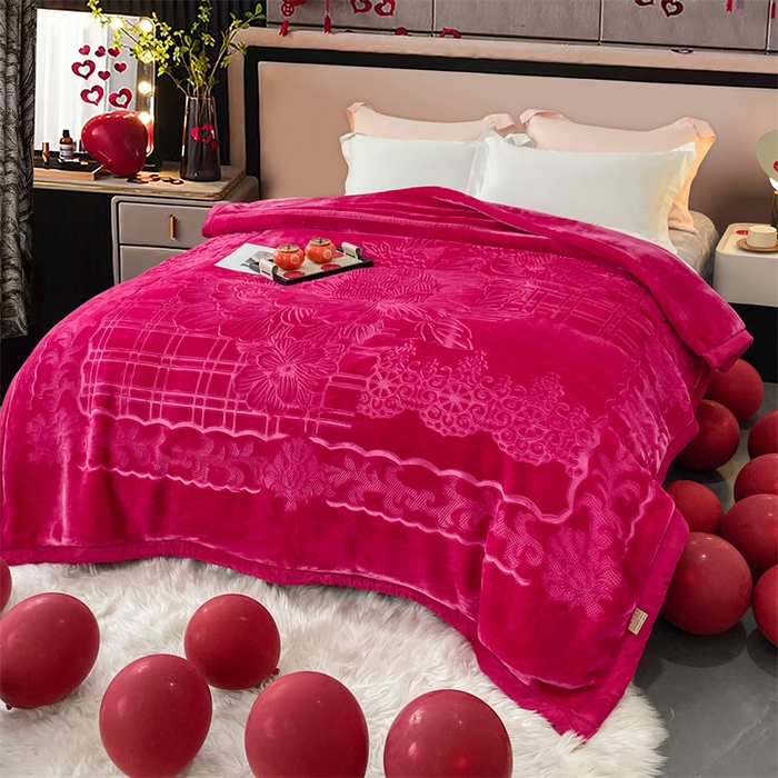 91家纺网 家纺一手货源 找家纺 凯轩毛毛毯毯子网销专供 2024新款5D压花素色云毛毯毯子毛毛毯毯子毛毯毯子子 素雅-玫红